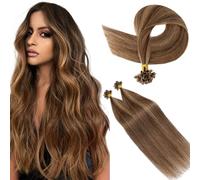 S-noilite U Tip Hair Extensions Real Human Hair Balayage Medium Brown/Dark Blonde Blonde Pre Bonded Hair Extensions Hot Fusion Keratin Bond 20 Inch 25g/25s #4/27