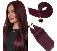 S-noilite U Tip Hair Extensions Real Human Hair Wine Red Pre Bonded Hair Extensions Hot Fusion Keratin Bond 20 Inch 25g/25s #99J