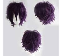 S-noilite Unisex Short Straight Hair Wig Anime Party Cosplay Warped Full Wigs for Women Men(Dark Purple)