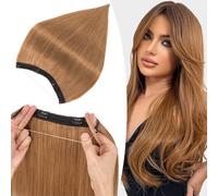 S-noilite Wire Hair Extensions Human Hair Light Brown Invisible Fish Line Hair Extensions Real Hair One Piece Human Hair Extensions 20 Inch 70g
