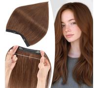 S-noilite Wire Hair Extensions Human Hair Medium Brown Invisible Fish Line Hair Extensions Real Hair One Piece Human Hair Extensions 18 Inch 65g