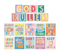 S&O God's Rules 10 Commandments for Kids Poster & Card Set - Bright and Colorful Ten Guidelines Wall Art - Sunday School Decorations for Learning Space - 10 Principles Wall Decor - 10 Rules Print