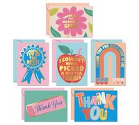 S&O Set of 24 School Teacher Appreciation Cards - 6 Assorted Thank You Notes - Cute Thanks Messages with Envelopes - Kids Grateful Designs for Mentor & Coach - Gratitude for Professors