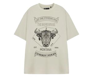 (S, Oatmeal) Yellowstone Mens Cowboy Poker Short-Sleeved T-Shirt