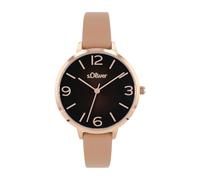 s.Oliver 2036549 Women's Analogue Quartz Watch with Leather Strap, Gold, 3 Bar Waterproof, Comes in Watch Gift Box, black, 12-18 cm, Without motif