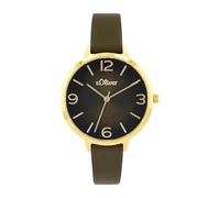 s.Oliver 2036549 Women's Quartz Watch Analogue with Leather Strap, Gold, 3 Bar Waterproof, Comes in Watch Gift Box, Green, Bracelet