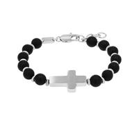 s.Oliver 2038005 Men's Stainless Steel Bracelet with Agate, 19 + 3 cm, Silver, Cross, Comes in Jewellery Gift Box, Agate, Black