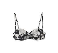 s.Oliver Black and White Floral Underwired Bandeau Bikini Top, Black-Creme, 12/D