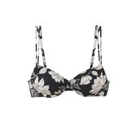 s.Oliver Black and White Floral Underwired Bikini Top, Black-Creme, 36 / C