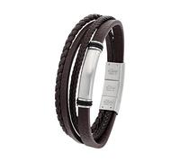 s.Oliver bracelet stainless steel leather men's bracelet, 20+1,5 cm, silver, comes in jewelry gift box