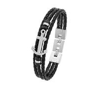 s.Oliver bracelet stainless steel leather men's bracelet, 20+1,5 cm, bicolor, anchor, comes in jewelry gift box