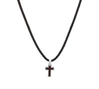 s.Oliver necklace with pendant stainless steel wood boys children necklace, 40+3 cm, silver, cross, comes in jewelry gift box