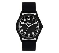 s.Oliver Children's Watch - Round - Black - 35 mm - Metal Watch with Quartz Movement on Silicone Strap with Pin Buckle - Analogue Watch - 3 ATM Waterproof - Scratch-Resistant