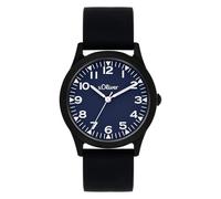 s.Oliver Children's Watch - Round - Black - 35 mm - Metal Watch with Quartz Movement on Silicone Strap with Pin Buckle - Analogue Watch - 3 ATM Waterproof - Scratch-Resistant