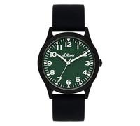 s.Oliver Children's Watch - Round - Black - 35 mm - Metal Watch with Quartz Movement on Silicone Strap with Pin Buckle - Analogue Watch - 3 ATM Waterproof - Scratch-Resistant