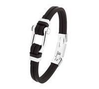 S.oliver Jewel Men Bracelet Arm Chain Stainless Steel Leather Black 2033929