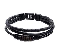 s.Oliver Men's Bracelet - Bracelet Made of Real Leather - IP Black - Leather Strap Adjustable up to 22 cm - Waterproof & Skin-