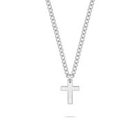 s.Oliver Men's Necklace - Polished Stainless Steel Necklace with Cross Pendant - Silver - Curb Chain Adjustable up to 55 cm - Waterproof and Skin-Friendly
