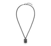 s.Oliver Men's Necklace - Real Leather Necklace with Compass Pendant - IP Gun - Leather Cord Adjustable up to 55 cm - Waterproof and Skin-Friendly