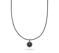 s.Oliver Men's Necklace - Real Leather Necklace with Compass Pendant - IP Gun - Leather Cord Adjustable up to 55 cm - Waterproof and Skin-Friendly