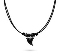 s.Oliver Men's Necklace - Real Leather Necklace with Shark Tooth Pendant - IP Black - Anchor Chain Adjustable up to 50 cm - Waterproof and Skin-Friendly
