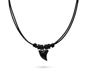 s.Oliver Men's Necklace - Real Leather Necklace with Shark Tooth Pendant - IP Black - Anchor Chain Adjustable up to 50 cm - Waterproof and Skin-Friendly