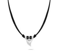 s.Oliver Men's Necklace - Real Leather Necklace with Shark Tooth Pendant - Silver - Anchor Chain Adjustable up to 50 cm - Waterproof and Skin-Friendly