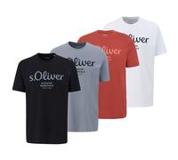 S.Oliver Men's T-Shirt, 4-Pack - Basic, Logo Print, Round Neck, Cotton