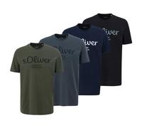 S.Oliver Men's T-Shirt, 4-Pack - Basic, Logo Print, Round Neck, Cotton
