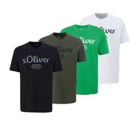 S.Oliver Men's T-Shirt, 4-Pack - Basic, Logo Print, Round Neck, Cotton