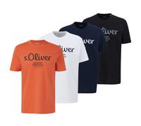 S.Oliver Men's T-Shirt, 4-Pack - Basic, Logo Print, Round Neck, Cotton