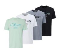 S.Oliver Men's T-Shirt, 4-Pack - Basic, Logo Print, Round Neck, Cotton