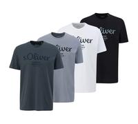 S.Oliver Men's T-Shirt, 4-Pack - Basic, Logo Print, Round Neck, Cotton