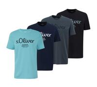 S.Oliver Men's T-Shirt, 4-Pack - Basic, Logo Print, Round Neck, Cotton