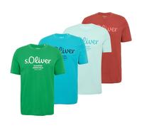 S.Oliver Men's T-Shirt, 4-Pack - Basic, Logo Print, Round Neck, Cotton