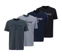 S.Oliver Men's T-Shirt, 4-Pack - Basic, Logo Print, Round Neck, Cotton