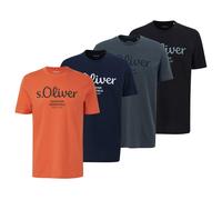 S.Oliver Men's T-Shirt, 4-Pack - Basic, Logo Print, Round Neck, Cotton