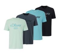 S.Oliver Men's T-Shirt, 4-Pack - Basic, Logo Print, Round Neck, Cotton