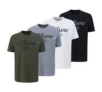 S.Oliver Men's T-Shirt, 4-Pack - Basic, Logo Print, Round Neck, Cotton