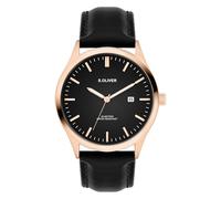s.Oliver Men's Watch - Round - IP Black - 42 mm - Metal Watch with Quartz Movement on Faux Leather Strap with Pin Buckle - Analogue Watch - 5 ATM Waterproof - Scratch-Resistant