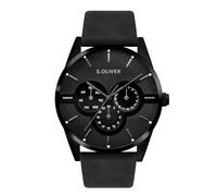 s.Oliver Men's Watch, Round, IP Blue, 42 mm, Metal Watch with Quartz Movement on Faux Leather Strap with Folding Clasp, Analogue Watch, 3 ATM Waterproof, Scratch-Resistant
