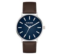 s.Oliver Men's Watch, Round, IP Green, 40 mm, Metal Watch with Quartz Movement on Faux Leather Strap with Folding Clasp, Analogue Watch, 3 ATM Waterproof, Scratch-Resistant