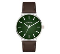 s.Oliver Men's Watch - Round - Silver - 40 mm - Metal Watch with Quartz Movement on Faux Leather Strap with Folding Clasp - Analogue Watch - 3 ATM Waterproof - Scratch-Resistant