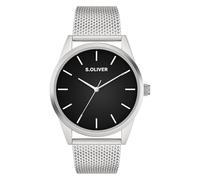 s.Oliver Men's Watch - Round - Silver - 42 mm - Metal Watch with Quartz Movement on Stainless Steel Strap with Folding Clasp - Analogue Watch - 3 ATM Waterproof - Scratch-Resistant