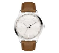 s.Oliver Men's Watch - Round - Silver - 44 mm - Metal Watch with Quartz Movement on Faux Leather Strap with Pin Buckle - Analogue Watch - 5 ATM Waterproof - Scratch-Resistant