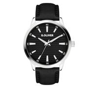 s.Oliver Men's Watch - Round - Silver - 44 mm - Metal Watch with Quartz Movement on Faux Leather Strap with Pin Buckle - Analogue Watch - 5 ATM Waterproof - Scratch-Resistant