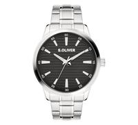 s.Oliver Men's Watch, Round, Silver, 44 mm, Metal Watch with Quartz Movement on Stainless Steel Strap with Folding Clasp, Analogue Watch, 5 ATM Waterproof, Scratch-Resistant