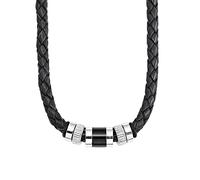 s.Oliver Necklace Stainless Steel Leather Men's Necklace, 45+3 cm, Silver, comes in Jewelry Gift box