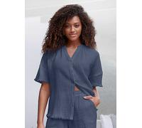 s.Oliver Short Sleeve Woven Cotton Pyjama Top Dark Blue