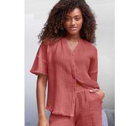 s.Oliver Short Sleeve Woven Cotton Pyjama Top Rust Red